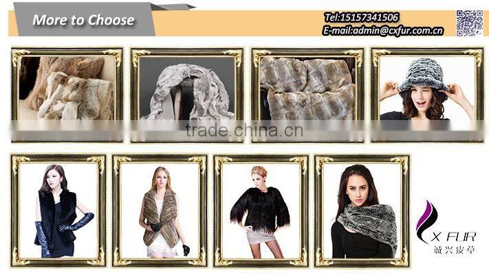 CX-D-108 Hand Knitted Super Cream Real Rex Rabbit Fur Throw Blanket