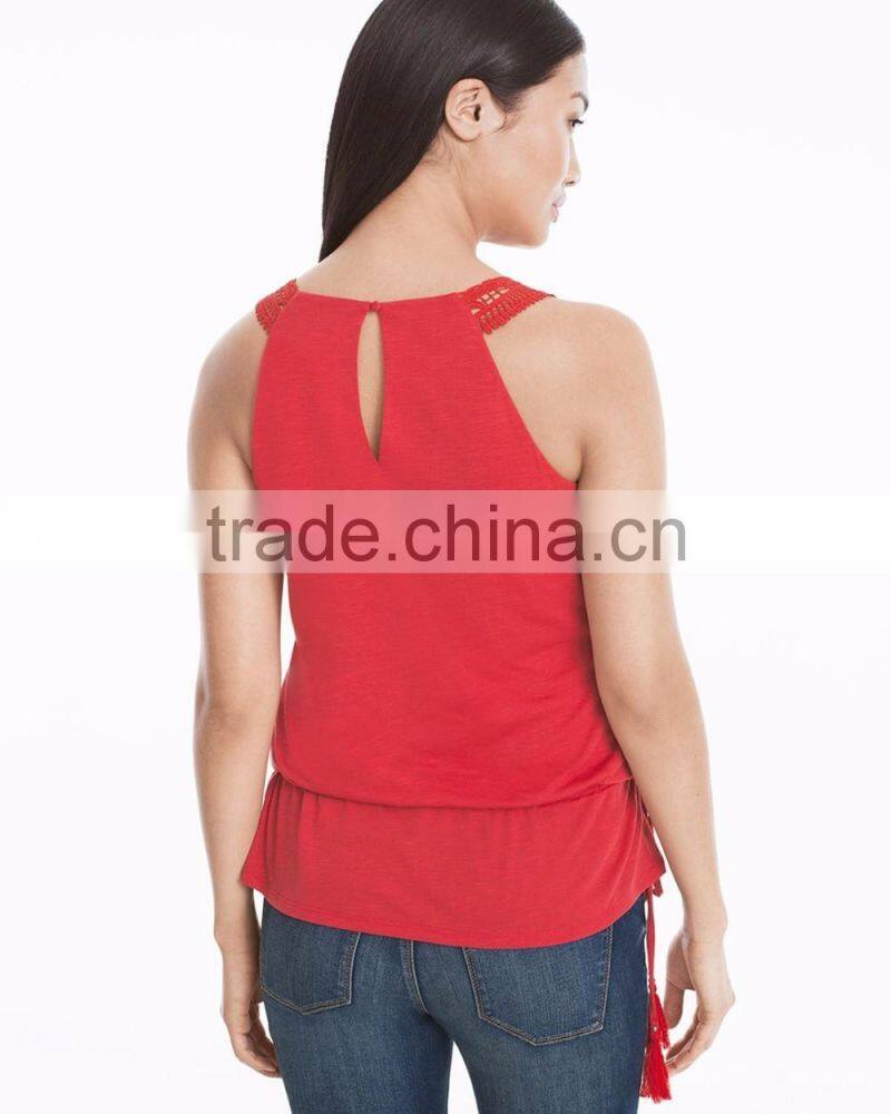 MGOO Hot Selling Girls Sexy Sleeveless Top Sewn with Lace Modern Women Fashion Tops