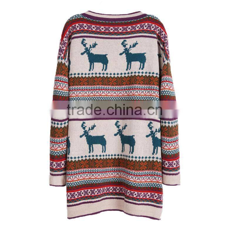Xmas deer jacquard pattern oversized christmas sweater knitting patterns sweater