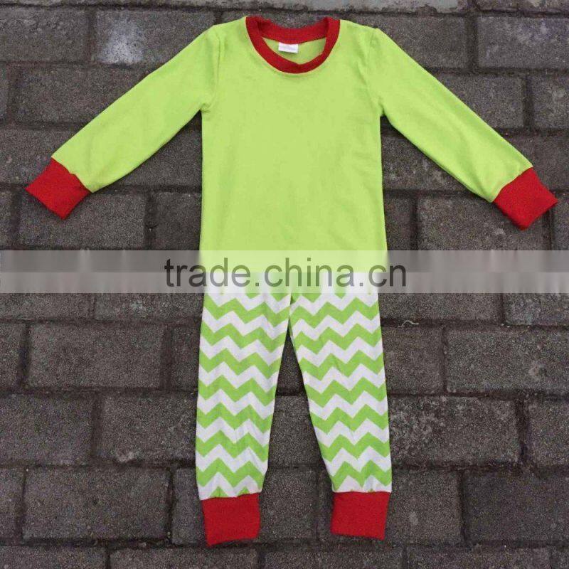 2015 Newest Wholesale China long sleeve strip Christmas Red and Green Chevron Pajamas kids