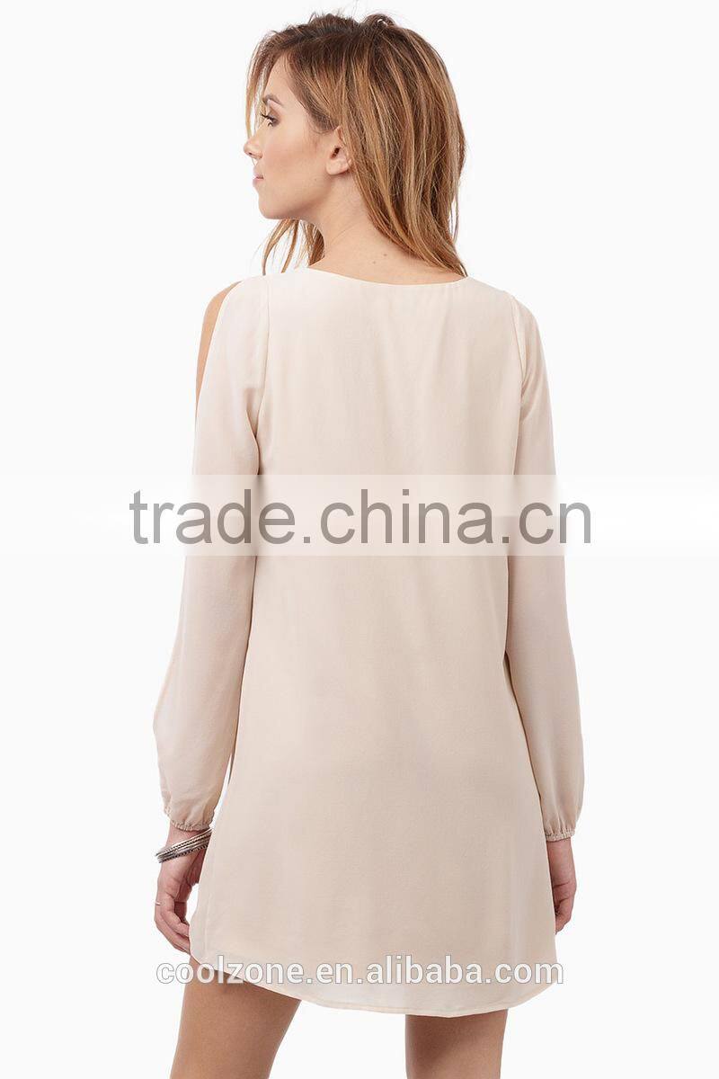 Fashion Cold Shoulder Design Long Sleeve Summer Dress for Mature Woman