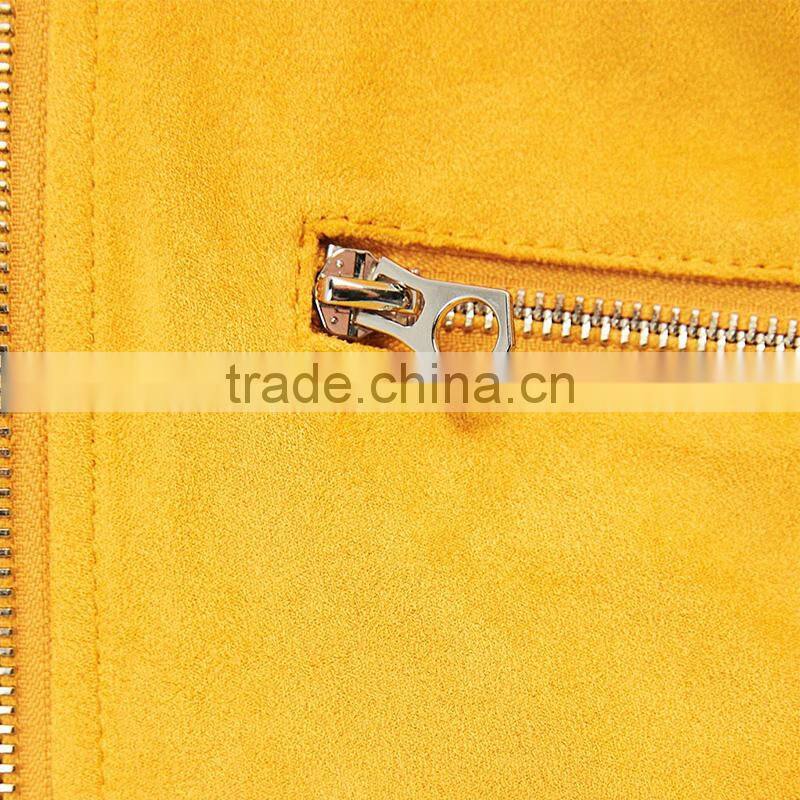 Hot sale womens cool diagonal zipper lightweight faux suede biker jacket