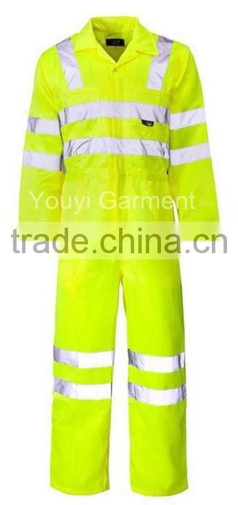 hi vis Fluorescein Green Polyester/Cotton Coverall with 3M reflective tape