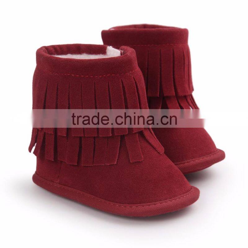 fringed suede fabric baby warm boots