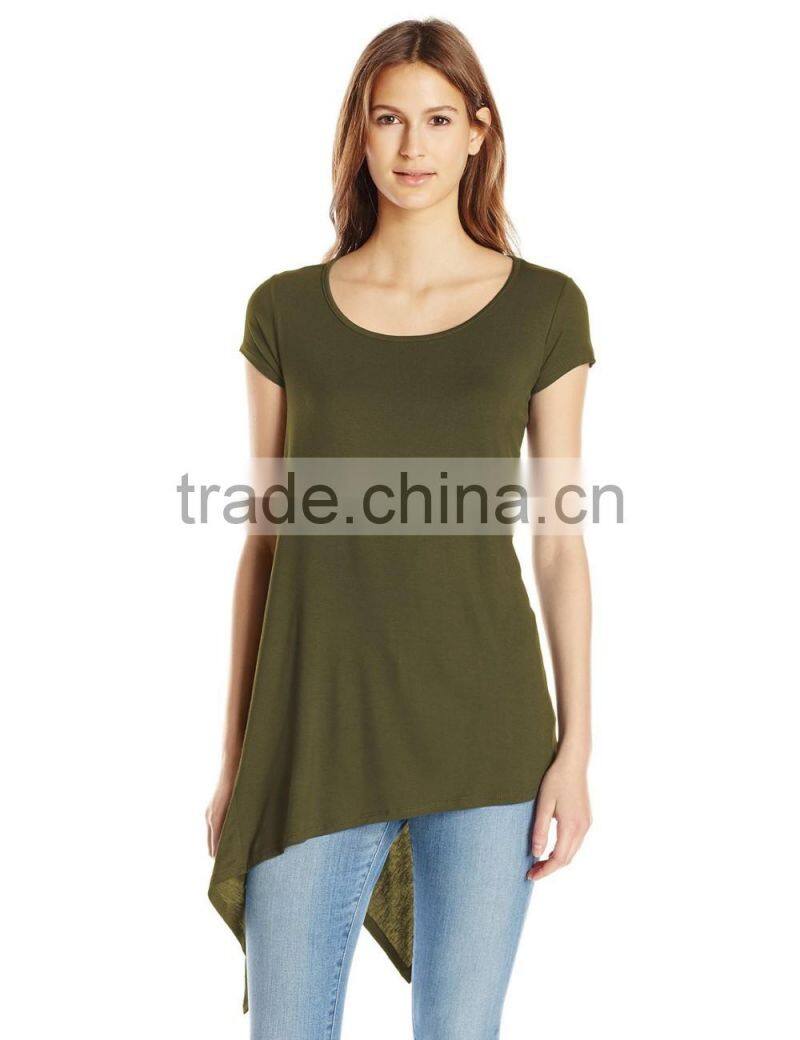 Women's Scoop Neck Asymetrical HemCotton/Viscose Knit Top/Dress Shirt