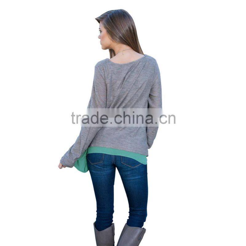 Fashion women long sleeve solid tops blouses for wholesale 2017
