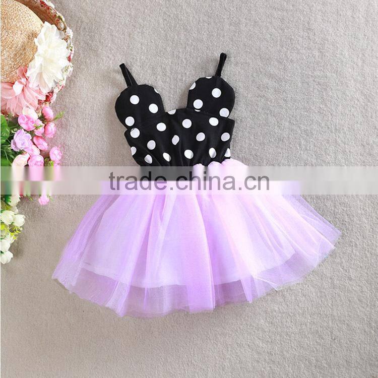 2015 new arrival black polka dots birthday baby girls party wear dress M5041516