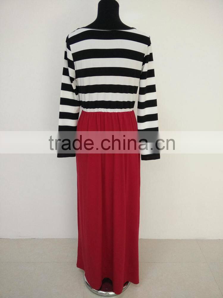 Fashion Family Matching Mother Daughter Red Stripe Long Sleeve Maxi Dresses