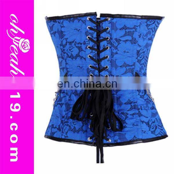 Latest blue embroidered zipper corset plus sized corset wholesale