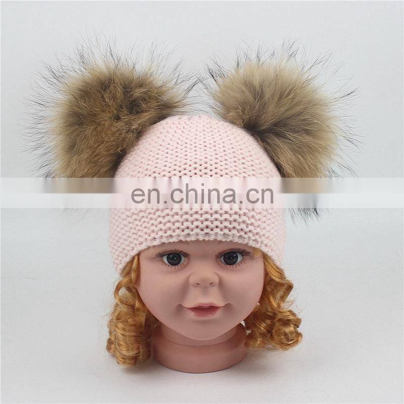 2017 Big Raccoon Fur Pom Pom Beanie Large Bobble Pompom Baby Hat