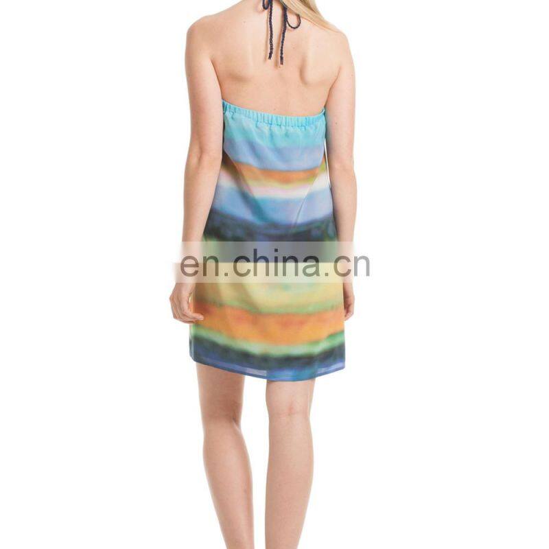 Customized Rainbow design beach dress digital printed sarong for beach wear