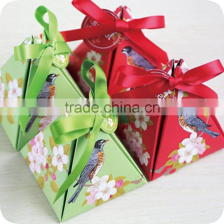 chinese style creative triangle shape full color wedding gift paper candy box