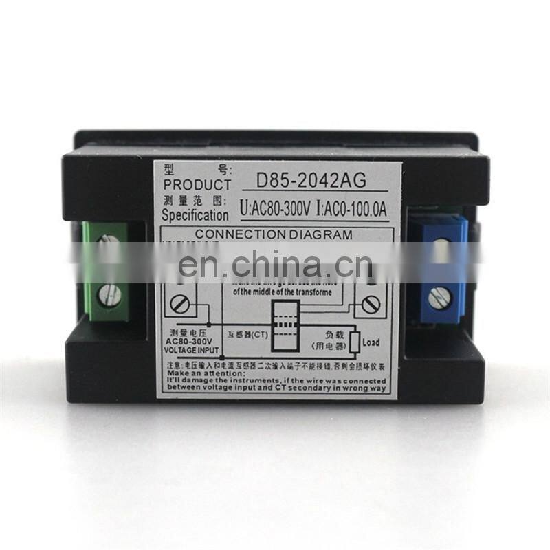 AC 80-300V 0-100A HD Yellow Blue LCD Active Power Digital Dual LED Display Voltmeter Ammeter Panel Amp Volt Meter D85-2042AG