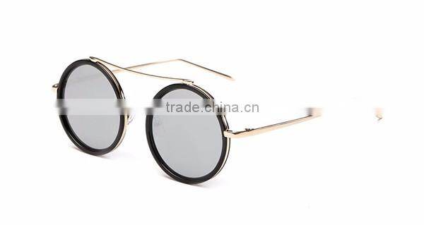 UV 400 women ladies female fashionable reflective black full metal frame round lens sunglasses
