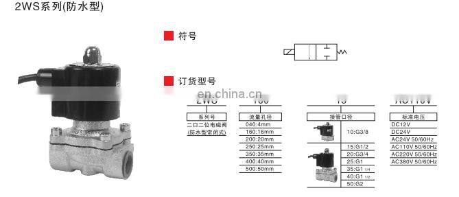 SNS 2WS series brand brass 2/2 way normally closed 3/8 inch waterproof solenoid valve