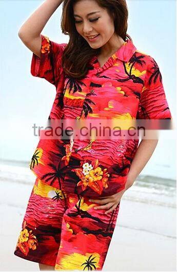 couples beach Hawaiian leisure men's and women's 100% cotton short sleeve shirt printing loose big yards