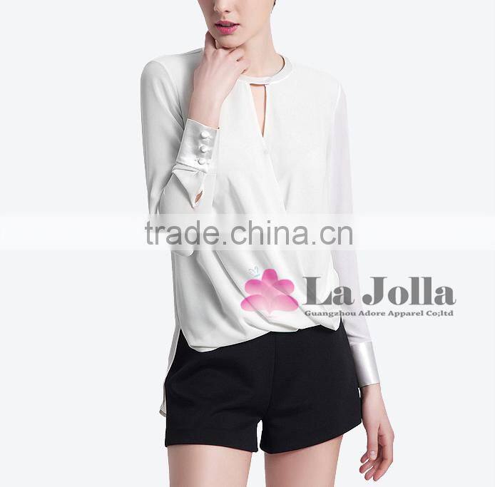 New spring 2016 women's European style female long-sleeved chiffon tshirt women ladies elegant designs blouses