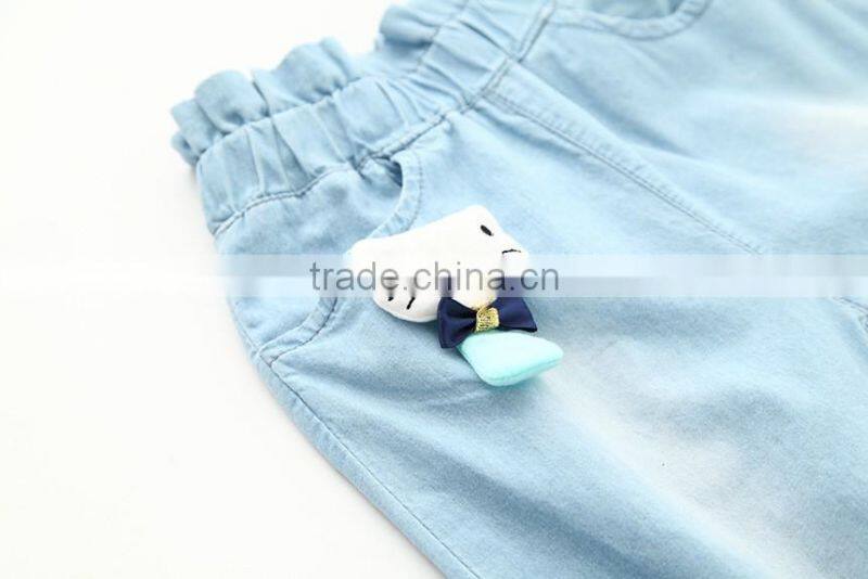 Wholesale Cartoon Cat Baby Girl Clothes 2016 New Summer Girl Light Color Jeans Lovely Little Girl Jeans