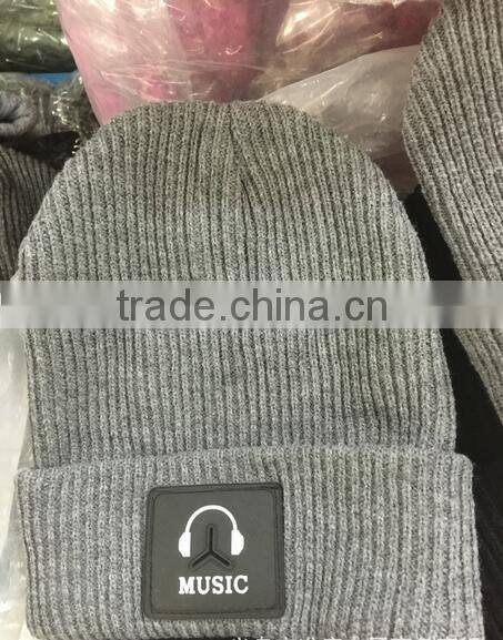 MUSIC Earphone Leather Applique Embroidery Beanie Cap for Man Women