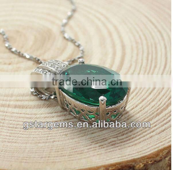 oval shape hand setting created emerald three row small stone 925 sterling silver pendant