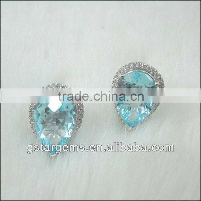 925 silver Genuine Pear Shape Topaz earring elegent Classic designs for women Micro pave setting