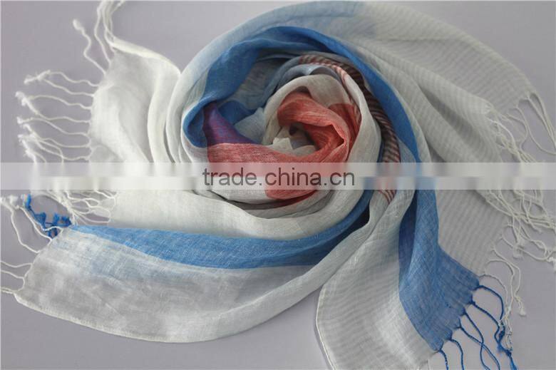 Winter Autumn Fashion Checked Plaid Striped Woven Cotton Linen Woman Scarf With Tassel