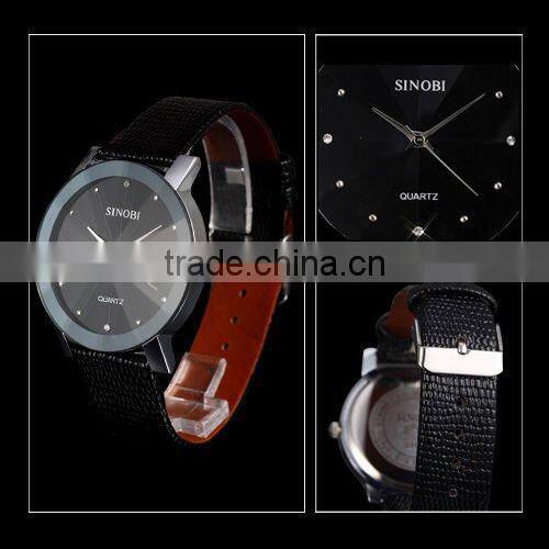 WM020 New Mens Unisex Black Dial Classic Value Leather Band Fashion Quartz Wrist Watch