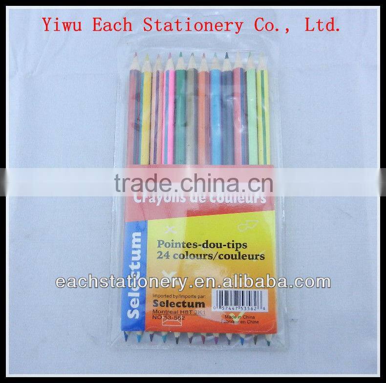 7" High Quality Wooden Promotional Color Pencil Set, Double Side Stripe Color Pencil Set