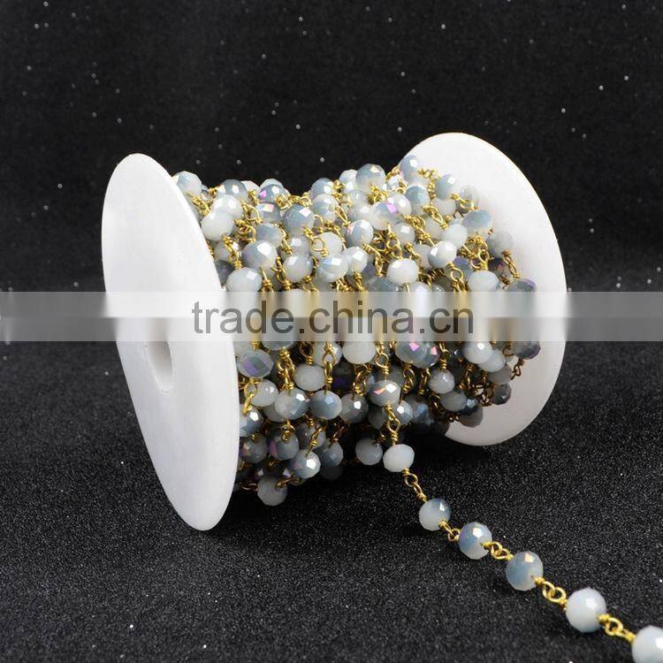 $4/meter by Trade Assurance- Lavender white chalcedony gemstone wire wrapped chain roll gold roll jewelry chain-Free Shipping