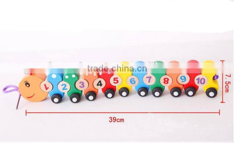 hot selling caterpillar toys size 41*5.5*8.5cm OEM digital caterpillar train toys wooden caterpillar for children EZ5134
