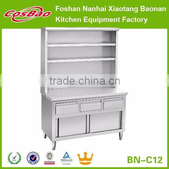Commercial Stainless Steel Kitchen Bench Cabinet With Sliding Doors,Drawers, over shelves BN-C12(Custom Made)