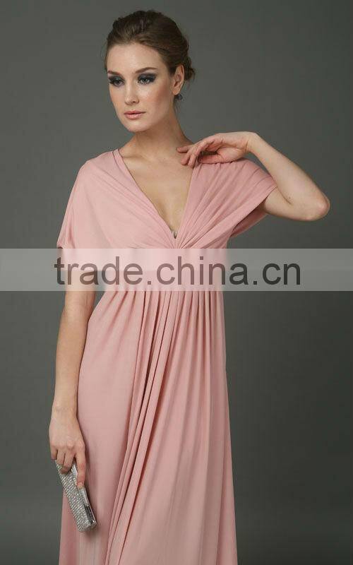 cap sleeve chiffon wedding dress pink red deep v evening dress smocked dresses for adult