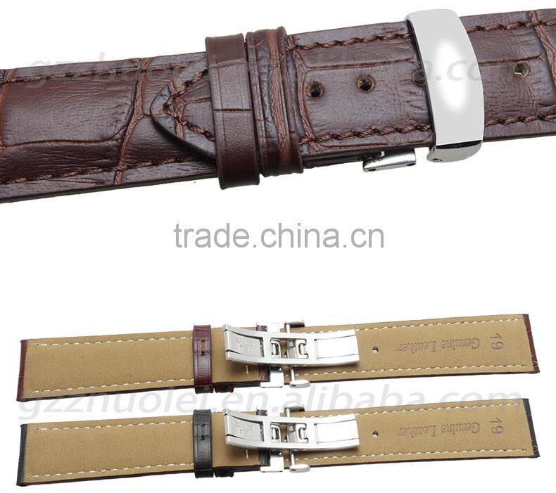 Durable Genuine Cowhide Leather Deployant Watch Band Strap Buckle leather strap Watch 19mm