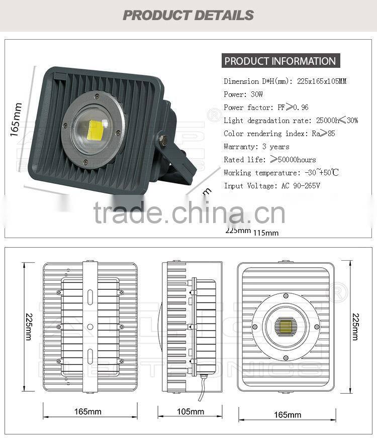 High lumen cob waterproof 30w 3000 lumen led flood light