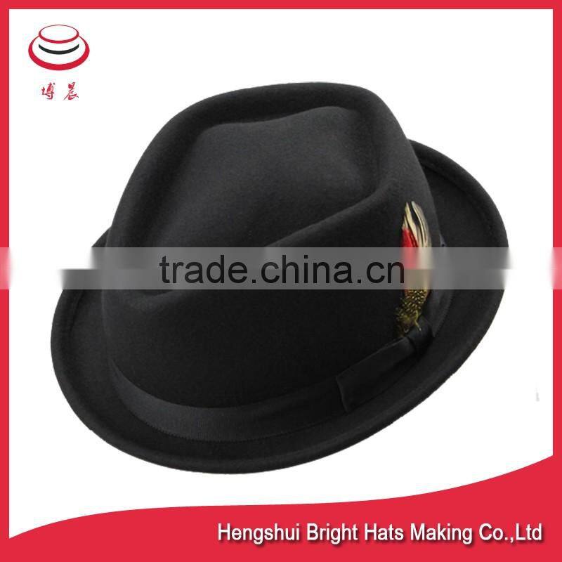 Wool Black Modern Upturned Brim Felt Fedora Hat