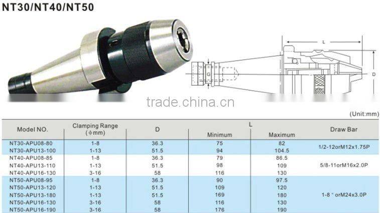 BT30-APU13-100 Keyless Drill Chuck with Shank