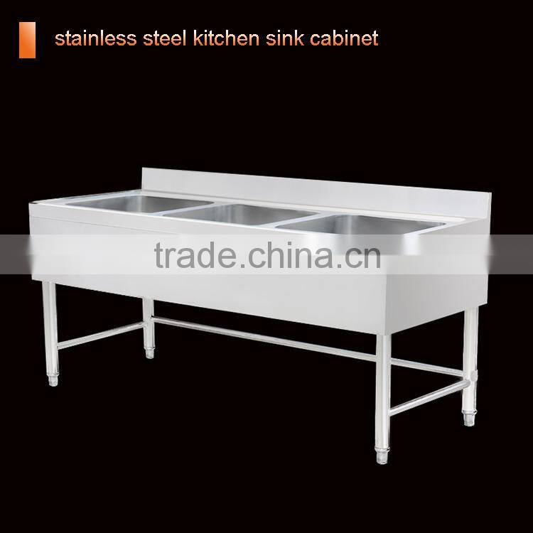 Industrial commercial SUS 304 stainless steel kitchen sink cabinet triple bowls laundry sink cabinet for hotel restaurant wash