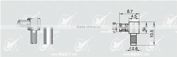 Reverse Polarity MCX male body with female pin crimp 90 right angle for RG316 cable