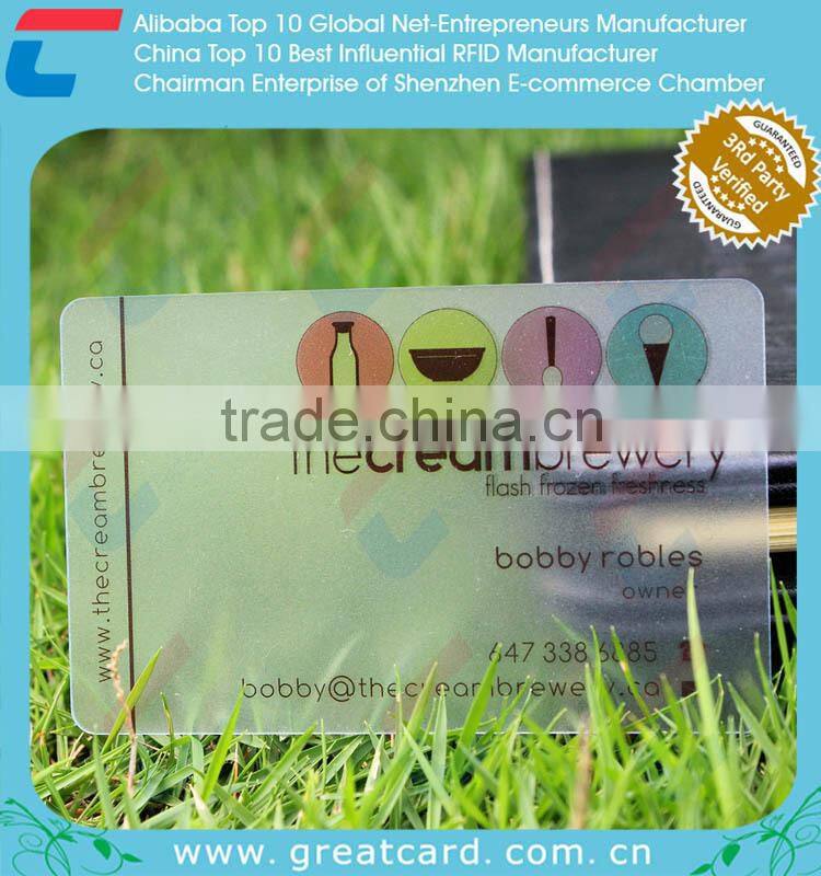 High quality clear frosted plastic business cards, Transparent PVC business card