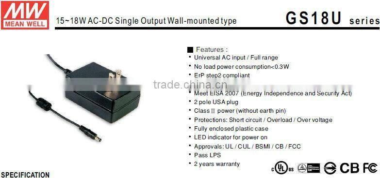 Meanwell 20W 5V dc adaptor ac/dc high reliability medical adaptor with NRCan UL