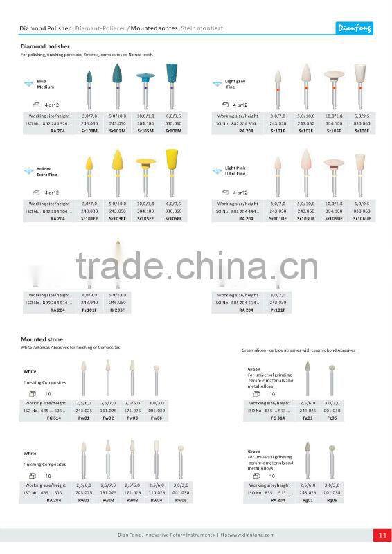 Sr103EF RA Shank Bullet Shaped Silicone Rubber Impregnated With DIAMOND Heatless Dental Diamond Polisher For Smoothing