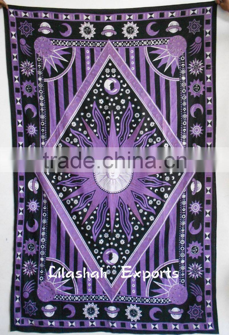 526 COTTON SINGLE SUN BED COVERBedspread tapestries decoration home wall curtain sanganeri print jaipur india star tapesrideau