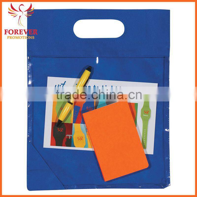 Custom Logo Exhibition Cheap Non-woven Clear View Die Cut Handles Tote Bag For Sale