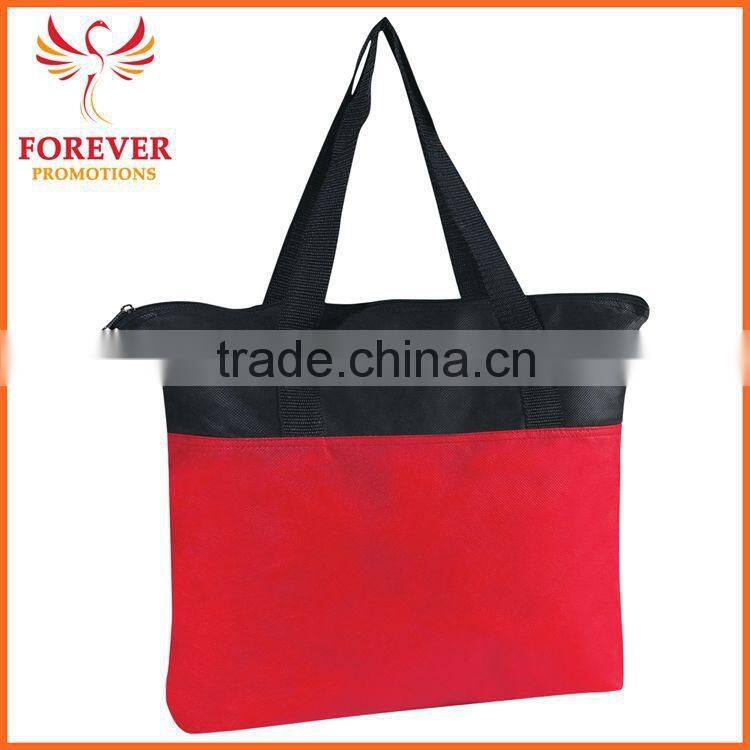 Wholesale Cheap Tote Bag Zippered Non-woven Silk-screen Print Logo Tote with Handles