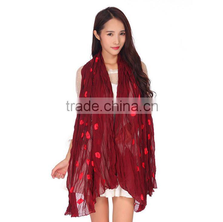 Embroidery lips beach larger size scarf 200*145cm