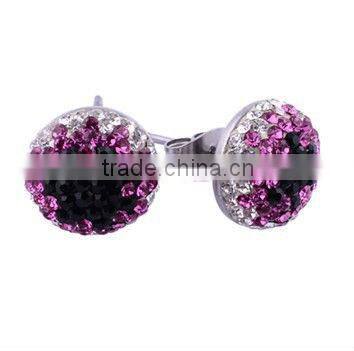 Crystal setting earring Stainless Steel Ear Studs with Aquamarine/Fuchsia/ White Gemstone