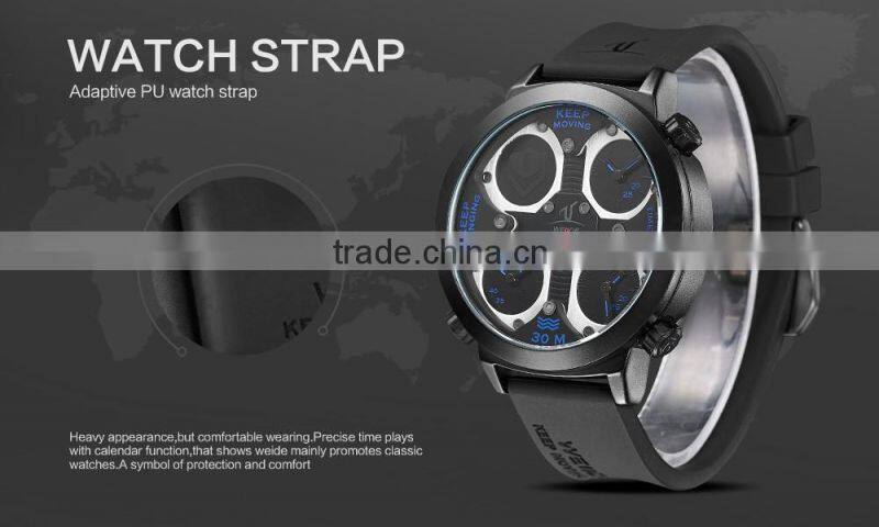 Weide mutiple time zones quartz watch, stainless steel quartz watches bezel japan 30m water resistant luxury watch for men