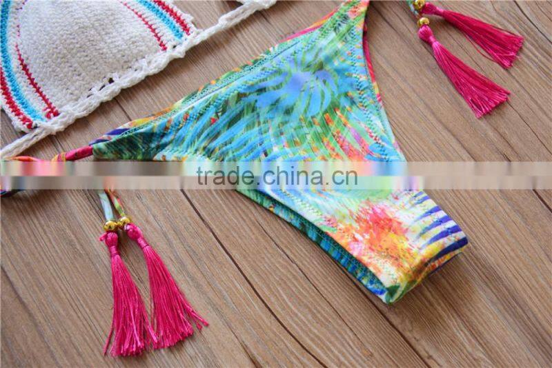 Handmade Crochet Bikini . print bottom hot sexy Bikini , transparent bikini