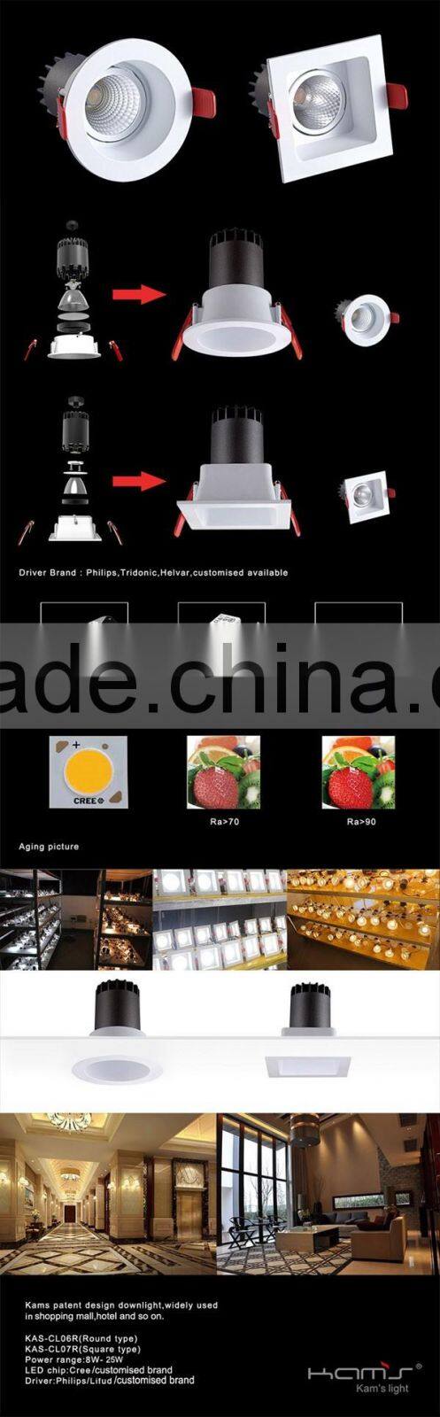 2016 Hilton hotel square COB LED Downlight 8w recessed led COB downlights dimmable driver