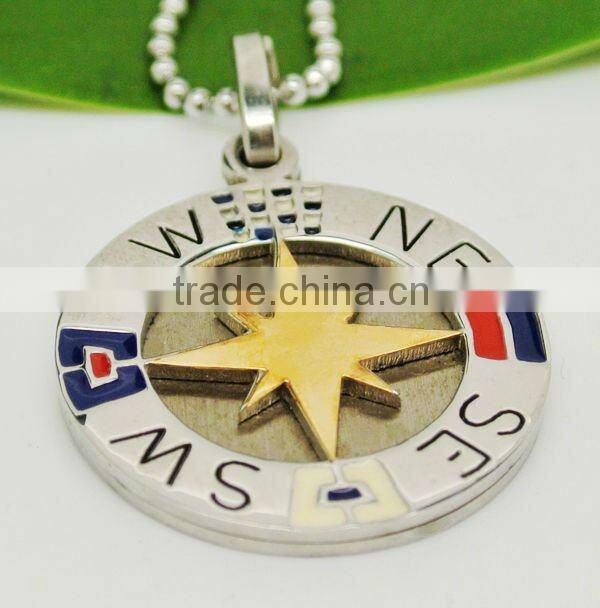 Stainless Steel Enamel Cutout Compass Pendant Necklace